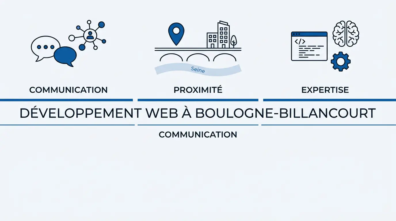 Équipe de développement web collaborant dans un bureau à Boulogne-Billancourt